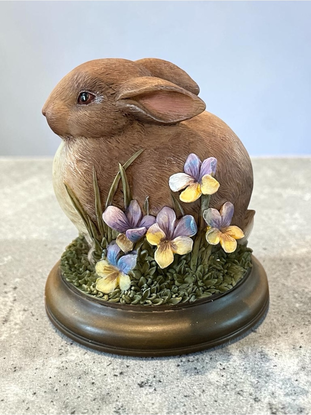 Demdaco Brown Bunny with Purple and Yellow Flower Accents
